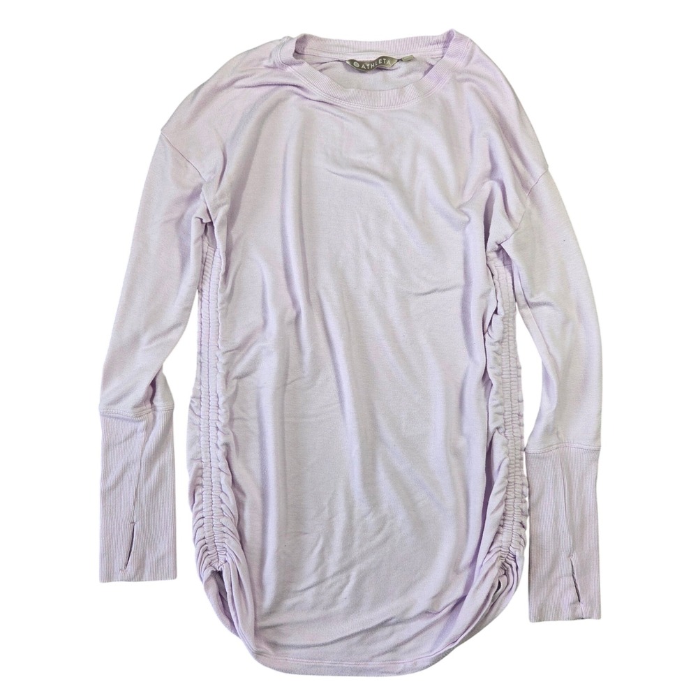 Athleta Womens Long Sleeve Ruched Side Tunic Top Lavender S Athleisure Lounge